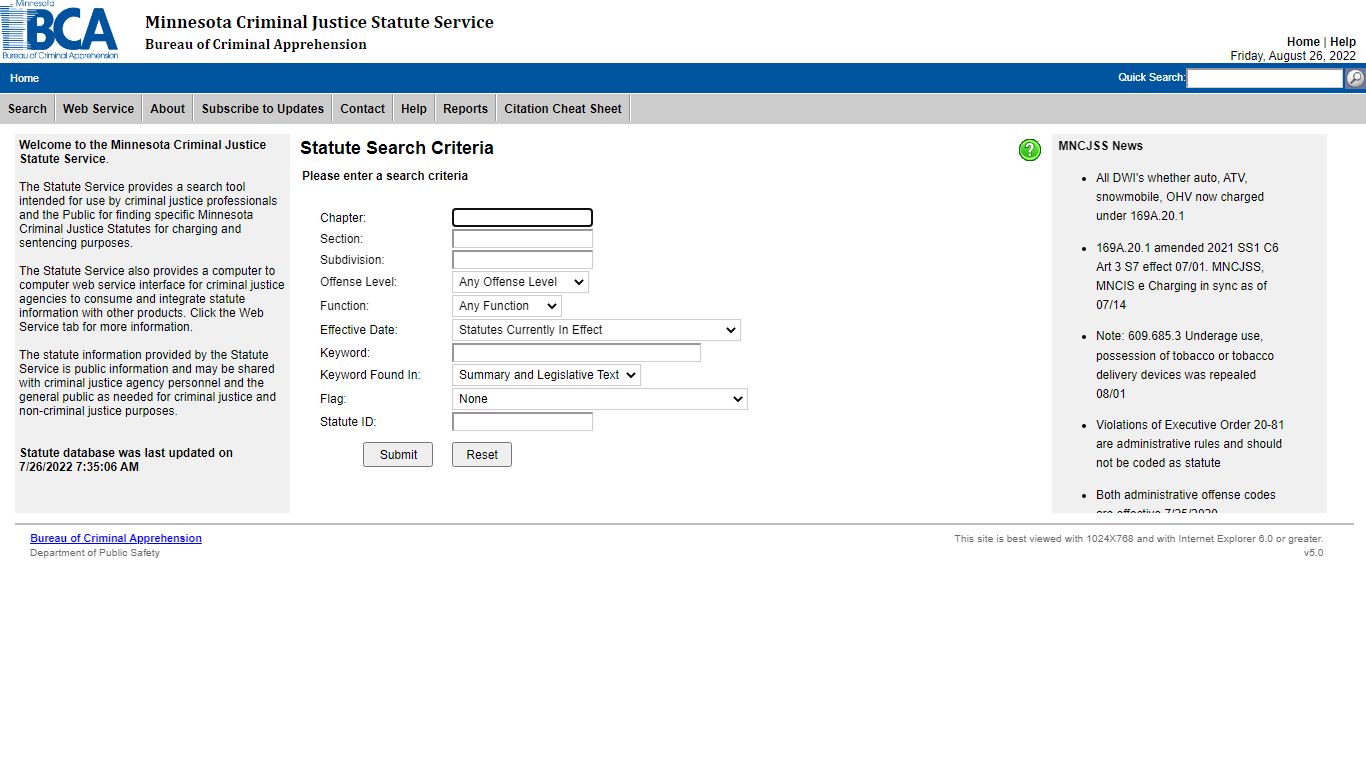 Minnesota Criminal Justice Statute Service